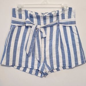 Linen Lux Belted High Waist Striped Shorts